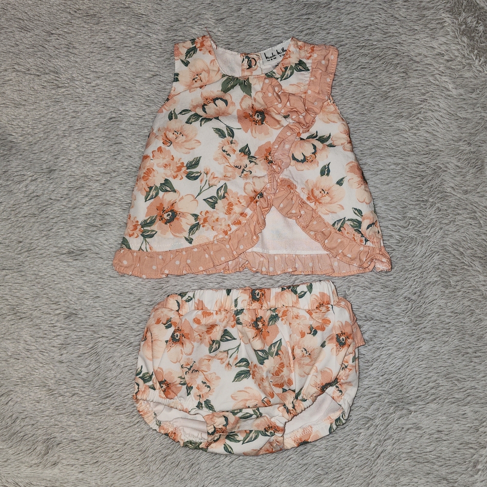 Nicole Miller Ruffle-Bottom 2pc Outfit 0-3 Months Floral/polka Dot
